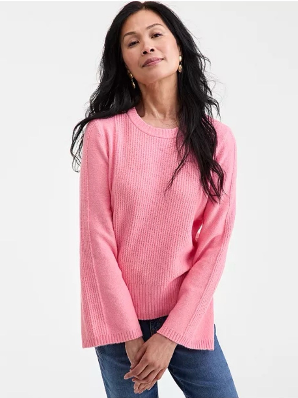 Style & Co. Pink Ribbed Crewneck Sweater